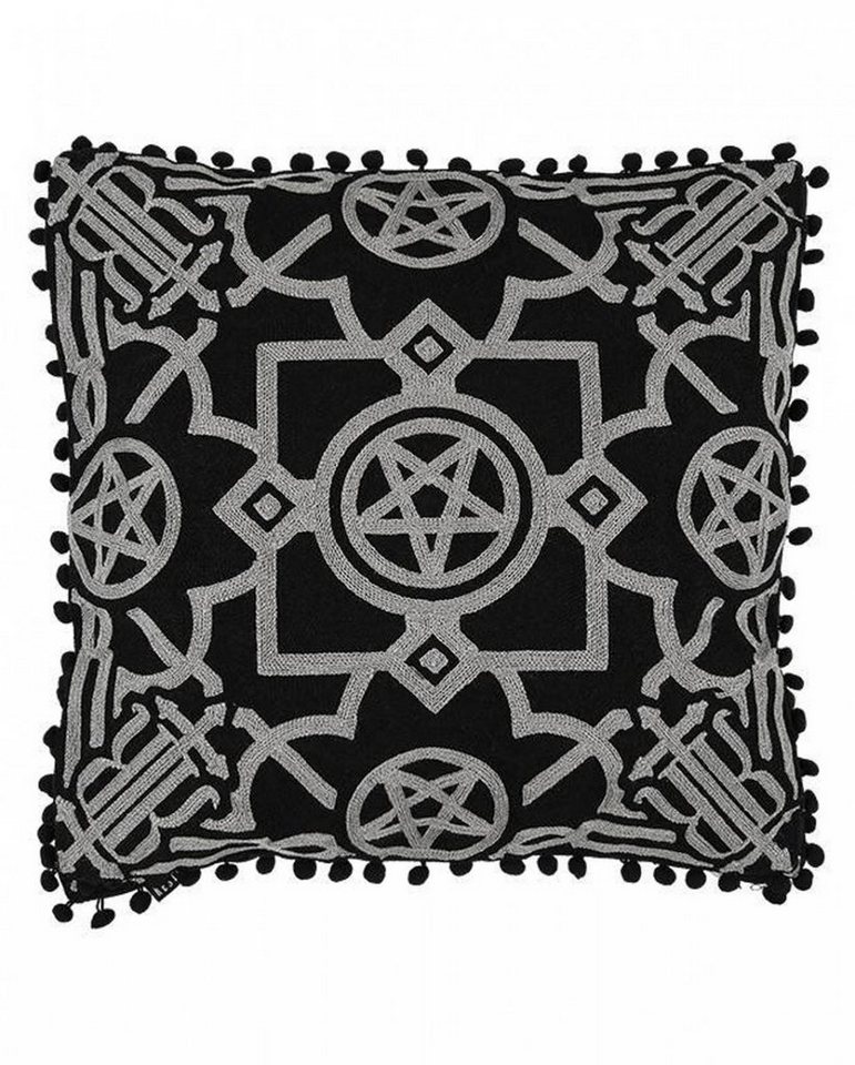 Tagesdecke Schwarzer Kissenbezug mit Grauer Pentagramm Sticke, Horror-Shop von Horror-Shop