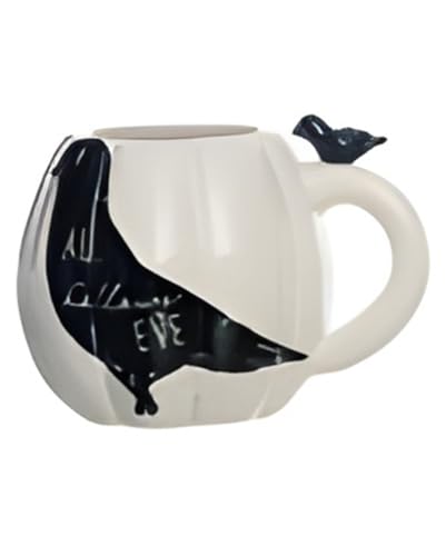 Weiße Halloween Kürbis Tasse mit schwarzer Krähe von Horror-Shop