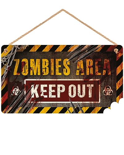 Zombie Area Keep Out Holz Warnschild für Halloween 20x35cm von Horror-Shop