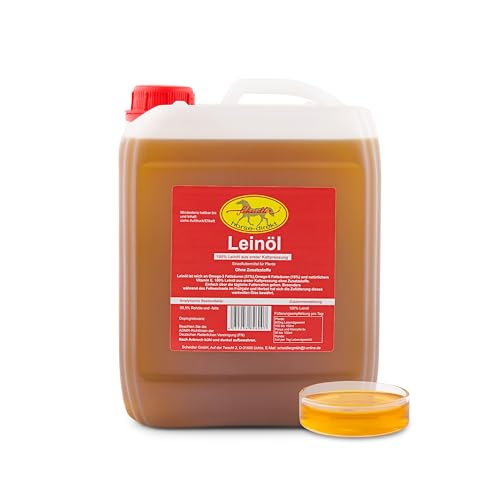 Scheidler horse-direkt Premium Leinöl 5 Liter Kanister Für Pferde, Hunde & Katzen- Leinsamenöl Kaltgepresst Zum Barfen Für Das Tier - Natürlicher Futterzusatz Zur Unterstützung von Scheidler horse-direkt