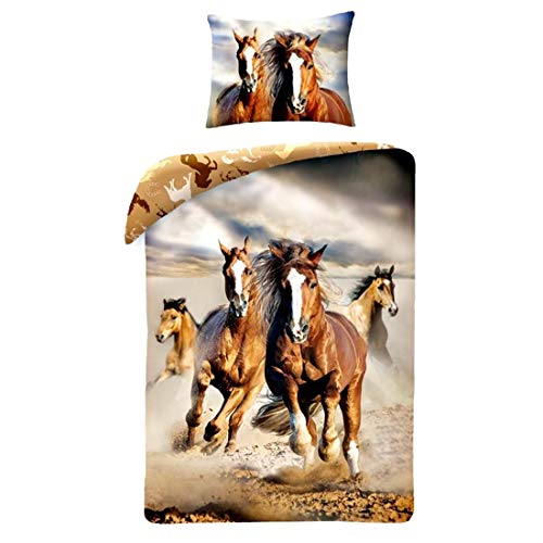 Pferd Pferde braun Horse Riding Set Bett, Bettbezug 140 x 200 Einzelbett 100% Baumwolle Bettwäsche von Horse Riding
