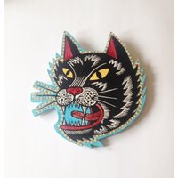 Schwarze Katze Kopf Holz Und Mixed Media Wandkunst Schwarze Katze Kopf Holz Und Mixed Media Wandkunst von HorseAndHare