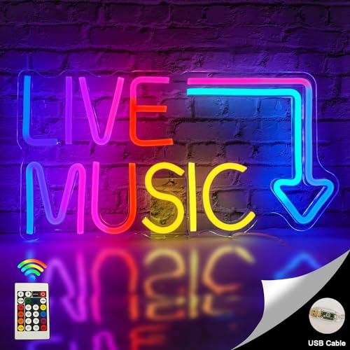 Horseneon Live Music Neon schild Musik Neon Licht mit Wechselnden RGB-Lichtern Musikbar-Neonschilder Neonlichter mit Fernbedienung/APP-Steuerung für Schlafzimmer Bierbar Musikstudio Gaming Room von Horseneon