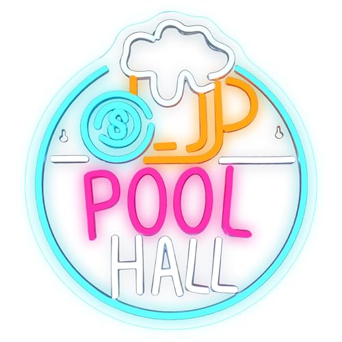 Horseneon Pool Hall Neon Schild Led Neon Bar Sign Pool Hall Neon Leuchtreklame für Wand,Blau Rosa and weiß Neons Licht für Billardzimmer Pub Home Bier Cocktails Bar Club Restaurant Shop Sign Dekor von Horseneon