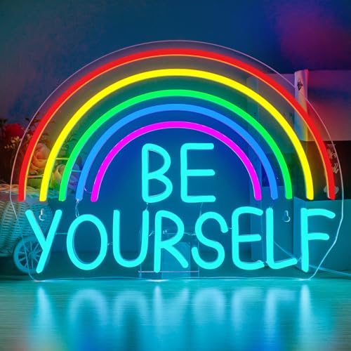 Horseneon Regenbogen Neon schild Be Yourself Neons licht Bunte Leuchtreklamen für die Wand USB Dimmer Neon licht buntes Neonschild für Schlafzimmer Wohnzimmer Kinderzimmer von Horseneon