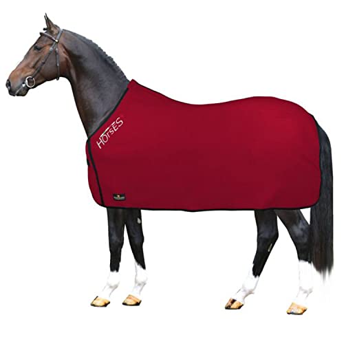 Horses, Fleece Pferdedecke, Basismodell, weich und bequem, ideal für Transport und Feierabend, Größe XS-120cm bis XXL-162cm, erhältlich (Rot-135 cm) von Horses