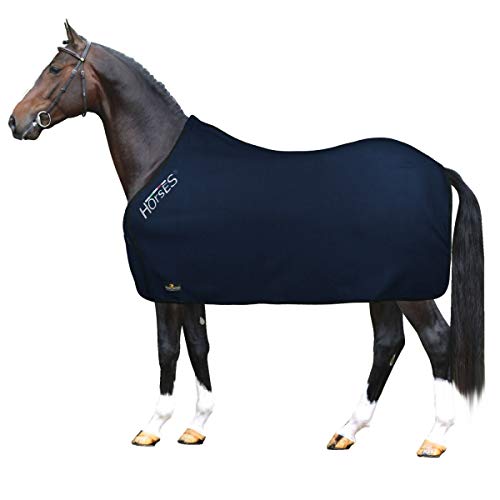 Horses, Fleece Pferdedecke, Basismodell, weich und bequem, ideal für Transport und Feierabend, Größe XS-120cm bis XXL-162cm, in verschiedenen Farben erhältlich (Blau-155 cm) von Horses