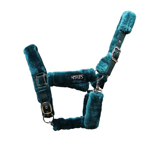 Horses, Nylon Halfter Soft Fluffi, Komfortables Halfter zum Führen des Pferdes an der Hand oder zum Sichern beim Putzen, Satteln oder Transportieren (Full, Dunkelgrün) von Horses