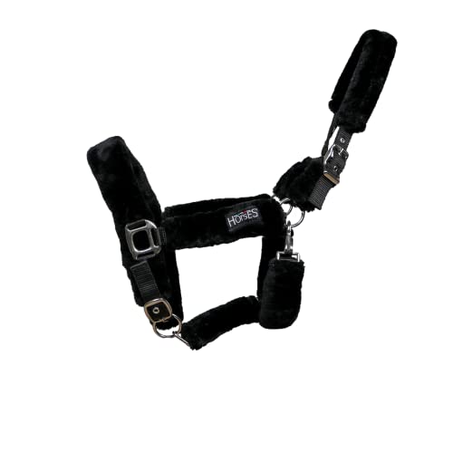 Horses, Nylon Halfter Soft Fluffi, Komfortables Halfter zum Führen des Pferdes an der Hand oder zum Sichern beim Putzen, Satteln oder Transportieren (Full, Schwarz) von Horses