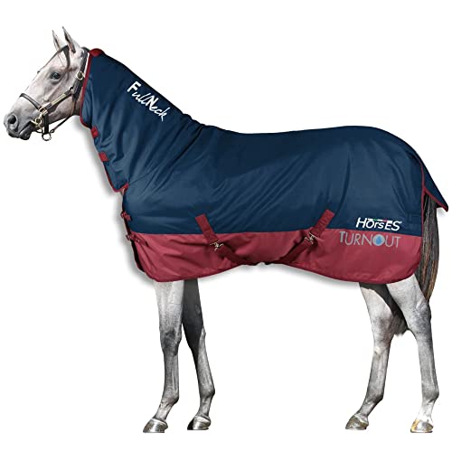 Horses, Paddockdecke für Pferdeweide Turnout Full Neck 400 gr, Wasserdicht, mit Festem Nackenbezug, Widerstandsfähig, mit Kreuzgurten, 155 cm von Horses