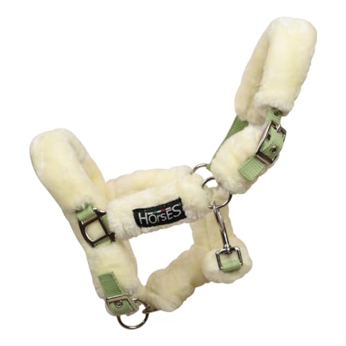 Horses Halfter Soft Fluffi Mini, Komfortables Halfter, nützlich zum Führen des Pferdes in der Hand oder zur Sicherung beim Putzen (hellgrün/beige, Mini Shetland) von Horses