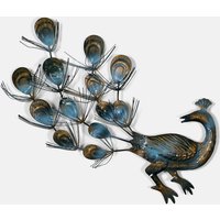 Vintage Metall Wandbehang Pfau Österreich 60Er - Mid Century Wandobjekt Gold Türkis Wanddekoration von HorsesForCourses