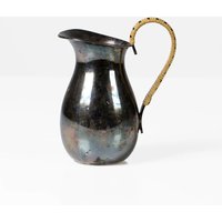 Vintage Vase Silber Mit Rattan Henkel 50Er von HorsesForCourses