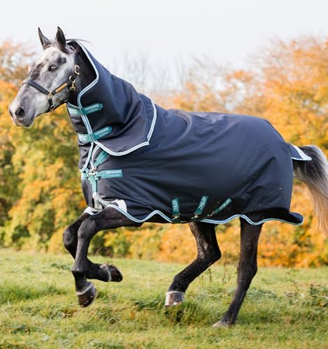 Horseware Amigo Bravo 12 Plus medium mit Halsteil Navy/Aqua Gr. wählbar (145) von Horseware