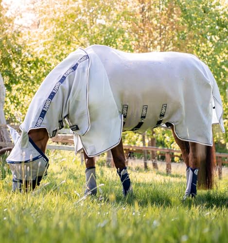 Horseware Rambo Protector Fliegendecke, Schutzdecke für Pferde, Silber/Navy, Polyester, Größe 145 von Horseware