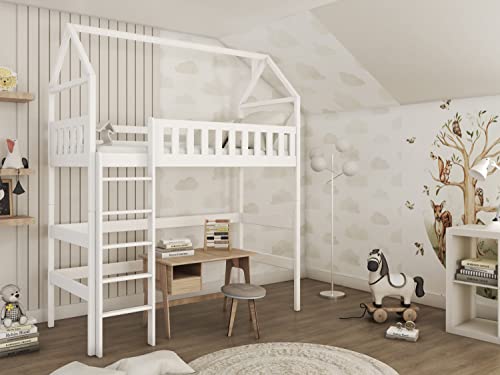 Horten Hochbett Stuttgart - Hohes Hausbett für Kinder - 90 cm x 200 cm - weiß von Horten-Kids