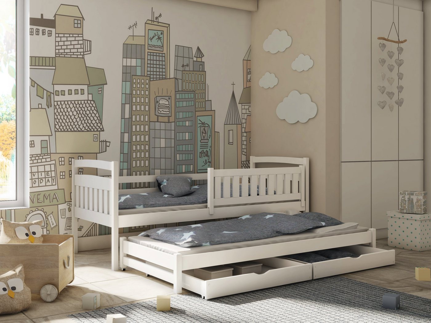 Horten Kinderbett Ausziehbett Frankfurt für 2 Kinder plus Stauraum (Spar-Set) von Horten