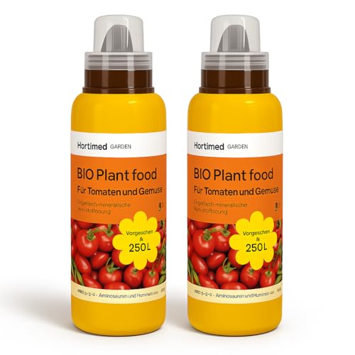 Hortimed BIO Gemüse- & Tomatendünger mit Amino-, Huminsäuren & Fulvinsäuren Organomineraler Nährstoffmix (N 3-2-4) aus Sapropel für Tomaten & Beeren; 2 x 500 ml von Hortimed