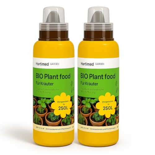 Hortimed BIO Kräuter- & Gemüsedünger mit Amino-, Huminsäuren & Fulvinsäuren Organomineraler Nährstoffmix (N 3-1-3) aus Sapropel für Kräuter & Blattgemüse; 2 x 500 ml von Hortimed