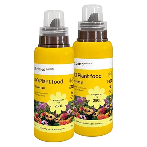Hortimed BIO Universal-Flüssigdünger mit Amino-, Huminsäuren & Fulvinsäuren Organomineraler NPK-Boost aus Sapropel für Zimmer-, Balkon- & Gartenpflanzen (N 2-3-4); 2 x 500 ml von Hortimed