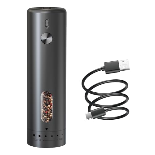 Salz und pfeffermühle elektrisch aufladbar, Automatis elektrische pfeffermühle mit große Kapazität 110ml, Extern Einstellbare Grobheit, LED-Licht und Einhandbedienung, Schwarz von Hortiterra
