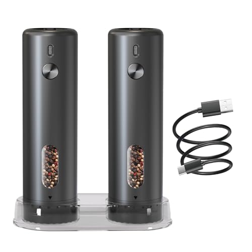 Salz und pfeffermühle elektrisch Set aufladbar, Automatis elektrische pfeffermühle set mit große Kapazität 110ml, Extern Einstellbare Grobheit, LED-Licht und Einhandbedienung, Schwarz Salz und pfeffermühle elektrisch Set aufladbar, Automatis elektrische pfeffermühle set mit große Kapazität 110ml, Extern Einstellbare Grobheit, LED-Licht und Einhandbedienung, Schwarz von Hortiterra