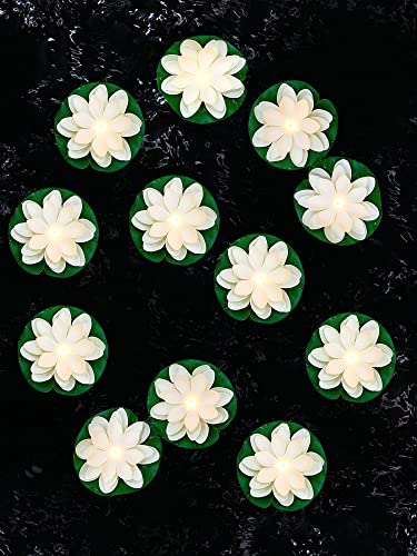 12 Stück Lotus-Schwimmende Pool-Lichter, LED-Blumen-Teich-Licht, batteriebetrieben, Wasserlilie, Lotus-Teich-Dekor, beleuchtete Teich-Zubehör, schwimmende Blumen für Pool, Schwimmbad (9.94 cm, weiß) von Hortsun