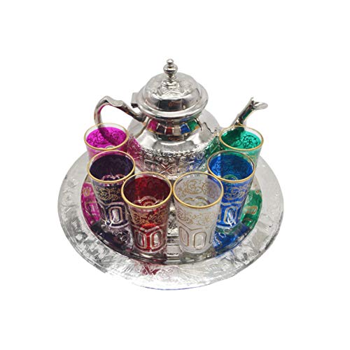 MAROKKANISCHES TEE-SET, Tee-Set mit Tablett, traditionelles Tee-Set, handgemachtes marokkanisches buntes Glas-Tee-Set mit Tablett, Tee-Set-Geschenk von Horus Artesanía de Egipto