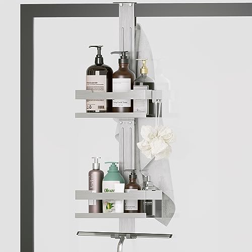 Hosanwell Duschablage zum Hängen, Duschregal aus SUS304 Edelstahl, bohrfreie Hängeablage Shampoo-Ablage mit 4 Haken für Glastür-Duschkabinen, Silber von Hosanwell