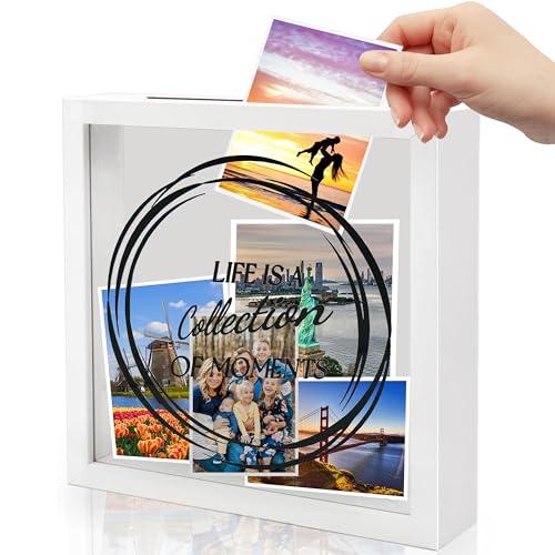 Hosawtek Delight: Halten Sie Erinnerungen mit Stil fest! 20 x 20 cm weißer Schattenbox-Rahmen – Holz-Schattenbox mit Schlitz – Wanddekoration und Schreibtisch-Display (weiß) von Hosawtek