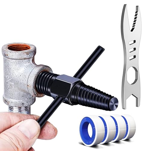 Hosawtek Rohrreparatur-Komplettkit，Doppelkopf-Rohrschraubenausdreher, Mehrzweck-Badschlüssel, Teflonband-Pack. Löscht 1/2", 3/4" Rohrbruchschrauben, geeignet für Heimwerker von Hosawtek