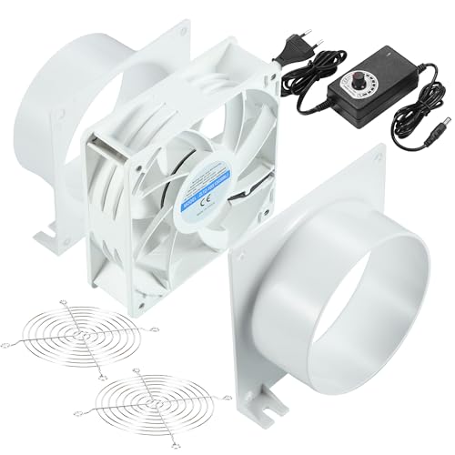 DC12V Rohrventilator, Lüfter 12V Abluftventilator ⌀100mm Axiallüfter mit 0~100% Regler, Kanaladapter, Netze für 3D-Laser, Spritzkabine, Growzelt DIY von Hose Vary