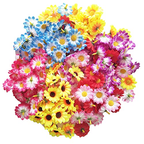 100 Stücke Gänseblümchen Blütenköpfe, Kunstblumen Köpfe, Bunt Mini Seidenblumen, Seidenblumen Dekoblüten, Basteln für Hochzeiten, Feiern, Partys, DIY-Girlanden-Kopfschmuck (4cm,7 Stile) von Hoshisea