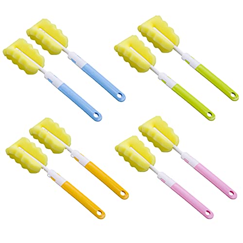 8 Stück Schaumstoffbürste, Flaschenbürste Schwamm, Baby Flaschen Reinigung Bürste, Schwamm Flaschen Reinigungsbürste, Flaschenbürste, Für Babyflaschen, Tassen (Orange, Blau, Grün, Pink) von Hoshisea