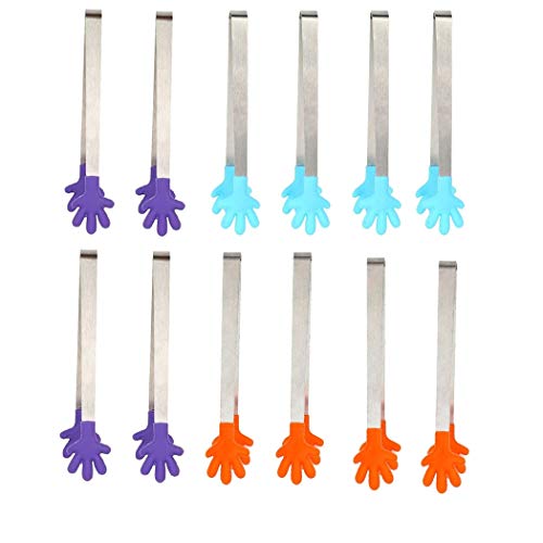 Hoshen 3-Farben 12PCS Creative Small Palm Silikonclip, Rutschfester Eisclip, Edelstahl Mini Food Clip (Lila, Blau, Orange) von Hoshen