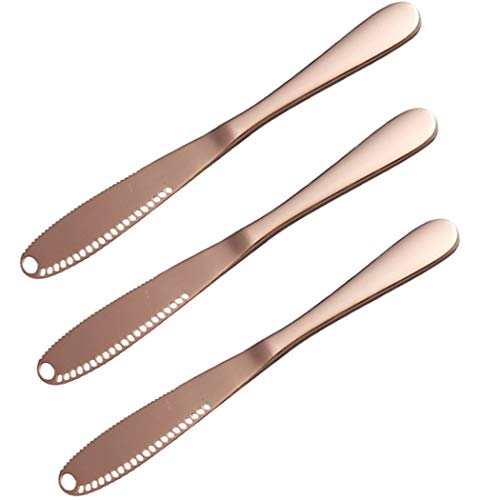 Hoshen 3 Stück Edelstahl Buttermesser Butterreibe Brotmarmelade Messer Käse Schneiden Butter Spatel Küchenutensilien - Roségold von Hoshen