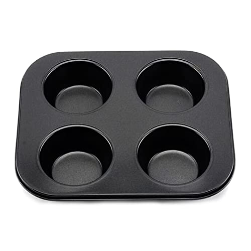 Hoshen Kuchenform, Backofen 4 Cupcakes Muffin Cup Backform, Kohlenstoffstahl Muffinform FDA Antihaftbeschichtet sicher, Kuchenform leicht zu reinigen (Schwarz, 1 Stück) von Hoshen