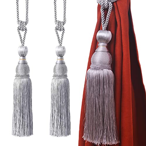2 STK Raffhalter Vorhang Quasten, Seil handgefertigt Quaste, Vorhang-Raffhalter, Quaste Vorhanghalter, Zur Dekoration und Veredelung von Vorhängen (Silbergrau) von Hoshisea