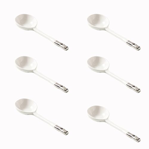 Hoshisea 6 Stück Japanischer Stil Löffel Keramik Mit Versilbert, Keramik Löffel Kaffee, DessertlöFfel Keramik，Zum Kochen Rühren Portionieren Kaki von Hoshisea