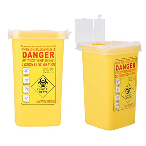 Tattoo-Kunststoffbehälter für Scharfe Gegenstände, 1-Liter-Abfallbox, Langlebig, Umweltfreundlich für die Medizinische Entsorgung Biologisch Gefährlicher Nadeln (Gelb) von Hosie