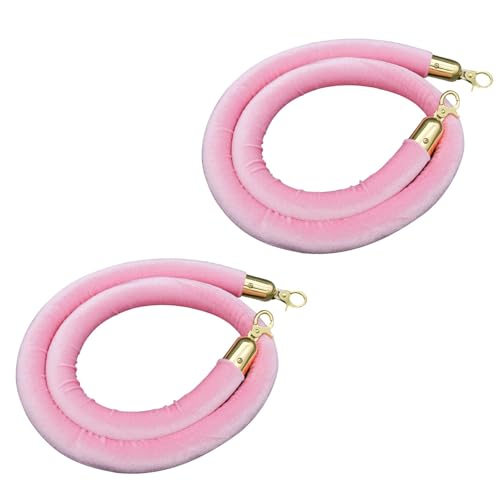 Hosifiy 2 Stück Rungenstütze Seil aus Samt Rosa, 5 Fuß Samt Rungenseil mit Goldenen Haken Stanchion Warteschlange Samtseil zur Partydekoration von Hosifiy