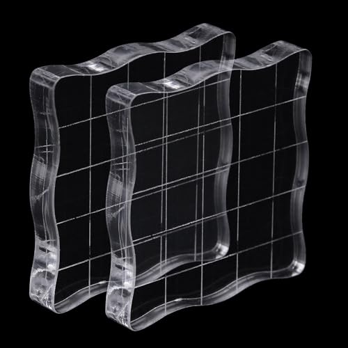 Hosifiy 2 Stück Stempelset Acrylblock für Silikonstempel 5x5cm Gewellt Acryl Stempelblock Set mit Gitter Linien, Transparent Acrylblock Stempel Stanzblöcke für Scrapbooking, Kartenherstellung von Hosifiy