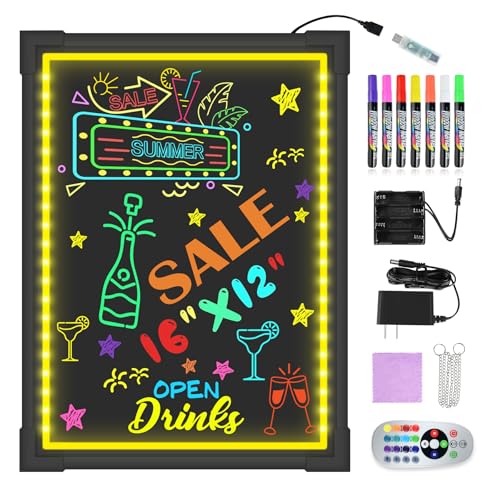 Hosim LED Werbetafel 30cm x 40cm Leuchtende LED Schreibtafel mit Fernbedienung und 8 Neon-Stifte DIY-Design Leuchttafel mit 7 Farben blinkende Modefür Café, Bar, Restaurant, Hochzeit von Hosim