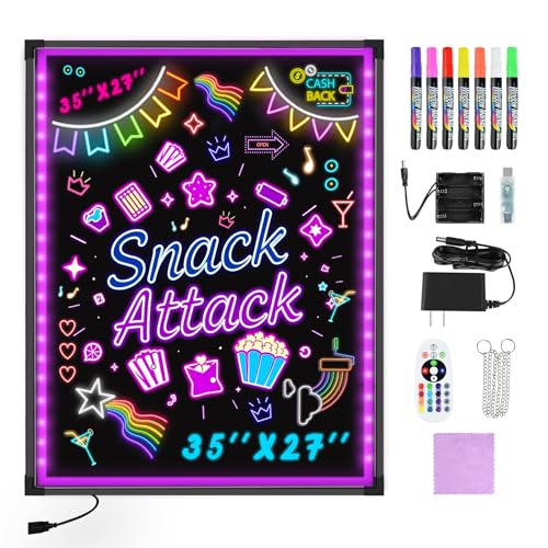 Hosim LED Werbetafel 70cmx90cm Leuchtende LED Schreibtafel mit Fernbedienung und 8 Neon-Stifte DIY-Design Leuchttafel mit 7 Farben blinkende Modefür Café, Bar, Restaurant, Hochzeit von Hosim