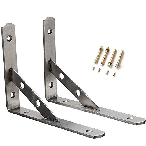 2 Stück Schwerlastkonsole, Schwerlastträger aus 4mm Dick Edelstahl Regalträger Winkelträger Metall Regalwinkel Regalhalter mit Schrauben und Dübel, Silber, 3 Größen von Hosko
