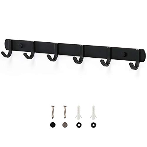 Hosko Kleiderhaken, Leiste mit 4/5/6 Haken aus EDELSTAHL rostfrei Bademantelhaken Wandgaderobe Mehrzweckhaken für Badezimmer, Küche, Flur und Schlafzimmer innen/außen, Schwarz (6 Haken) von Hosko