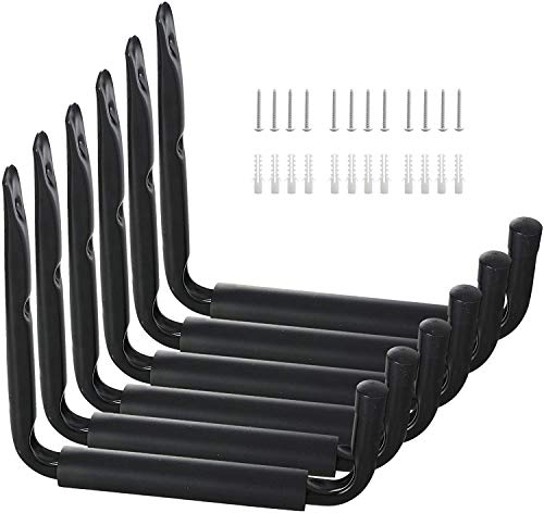 Wandhaken Garage Leiter Haken, Storage Hanger Organizer für Kajaks Leiter Fahrrad Kanu Klappstühle Montagehaken-Set mit Polsterung für Schutz, Tragkraft 45 kg, 6 Stück Schwarz/Grau (Schwarz) von Hosko