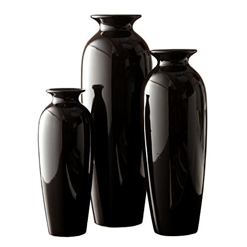 Hosley's Elegant Expressions Set of 3 Black Ceramic Vases in Gift Box- Box of 1 Set by Hosley von Hosley