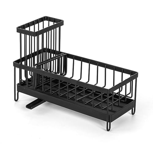 Hosmore Spülbecken Organizer, Hänge-Regal Küchenorganisation Spüle, pülmittel Halterung – Platzsparendes Aufbewahrungsregal mit Abtropffunktion, verstellbaren Fächern & Drehbarem Ablauf (Black, 23cm) von Hosmore