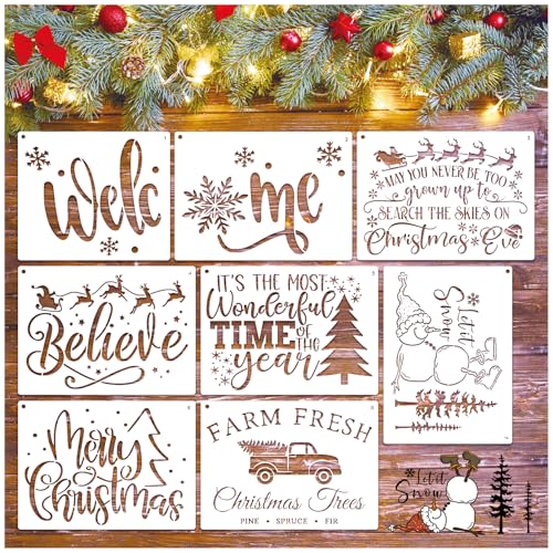 Große Weihnachtsschablonen für Fußmatten, wiederverwendbare Fußmatte, Schablonen zum Bemalen von Believe Let it Snow Welcome Schablonen auf Fußmatten, Holzhandwerk (mat8) von Hosomono
